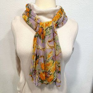 Favolosa Floral Scarf Wrap Rayon 58"x18" Multicolor Purple Orange Green Yellow